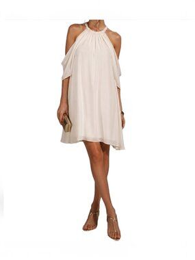 Halston Elsie Draped Cold Shoulder Cape Mini Dress Chalk White Ivory Size 4